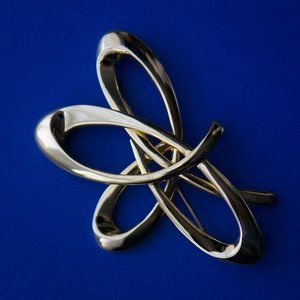 HUGE VTG GOLD BROOCHE ABSTRACT 4 PETAL SWIRLS